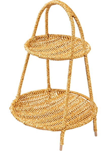 Rattan Servis Tepsisi Büyük Dekoratif Hasır Tabak Rafı Dokuma Ekmek Sepeti Tur Iki Katman Için (Yurt Dışından)