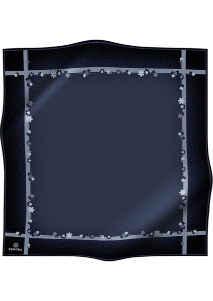 Tivil Indigo-Lacivert Çiçek Çerçeve Desenli Ipek Eşarp 50318-0031-0033