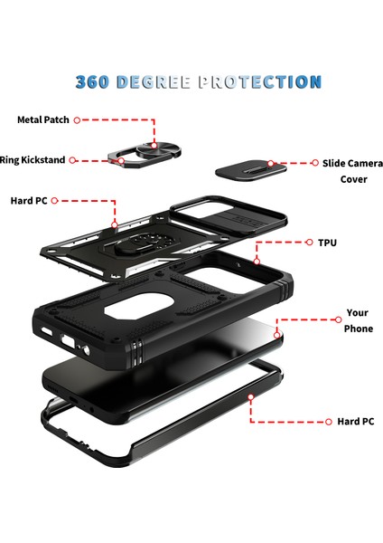 Samsung Galaxy A14 5g Için Kayar Lens Koruyucu Halka Standlı Telefon Kılıfı - Siyah (Yurt Dışından) indirimleri