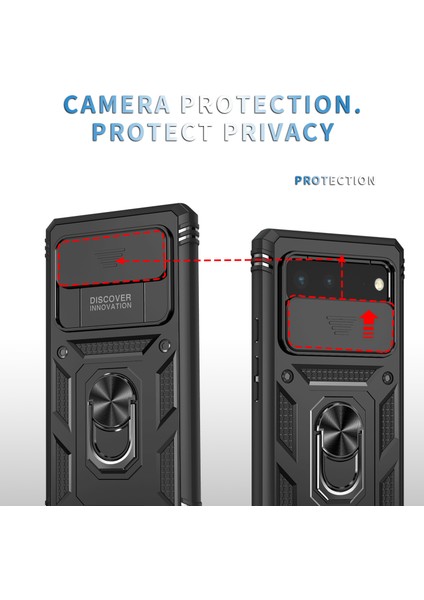 Google Pixel 6 Için Kayar Lens Koruyucu Halka Standlı Telefon Kılıfı - Siyah (Yurt Dışından) fiyatları