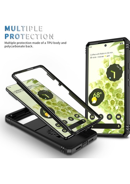 Google Pixel 6 Için Kayar Lens Koruyucu Halka Standlı Telefon Kılıfı - Siyah (Yurt Dışından) modelleri