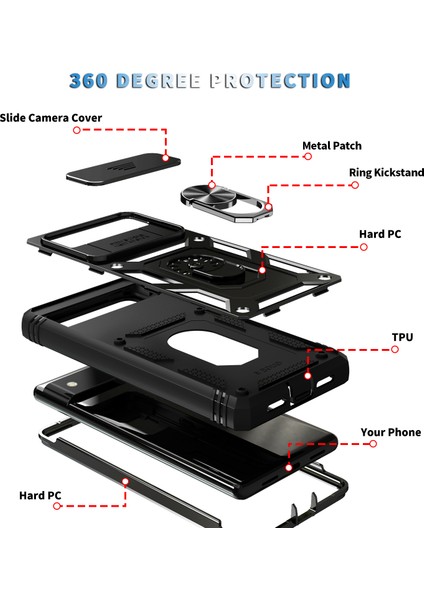Google Pixel 6 Için Kayar Lens Koruyucu Halka Standlı Telefon Kılıfı - Siyah (Yurt Dışından) indirimleri