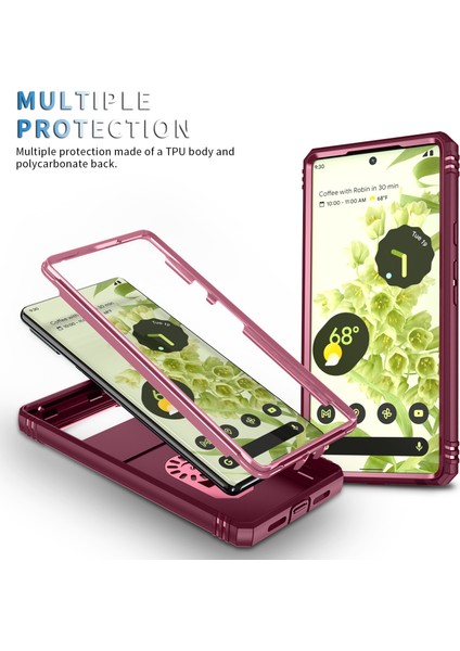 Google Pixel 6 Için Kayar Lens Koruyucu Halka Standlı Telefon Kılıfı - Kırmızı / Pembe (Yurt Dışından) modelleri