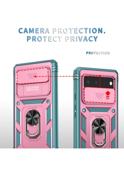 Google Pixel 6 Için Kayar Lens Koruyucu Halka Standlı Telefon Kılıfı - Yeşil / Pembe (Yurt Dışından) fiyatları