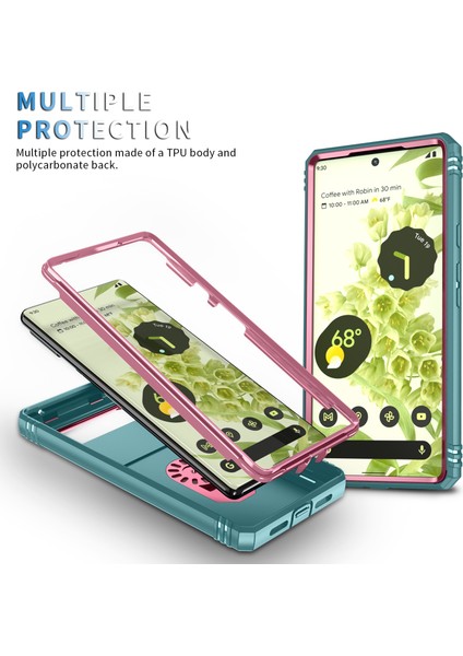Google Pixel 6 Için Kayar Lens Koruyucu Halka Standlı Telefon Kılıfı - Yeşil / Pembe (Yurt Dışından) modelleri