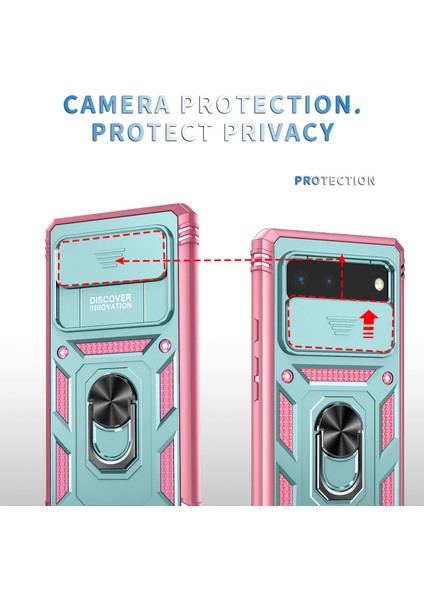 Google Pixel 6 Için Kayar Lens Koruyucu Halka Standlı Telefon Kılıfı - Pembe / Mavi (Yurt Dışından) fiyatları