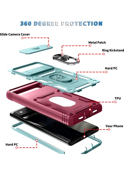 Google Pixel 6 Için Kayar Lens Koruyucu Halka Standlı Telefon Kılıfı - Pembe / Mavi (Yurt Dışından) indirimleri