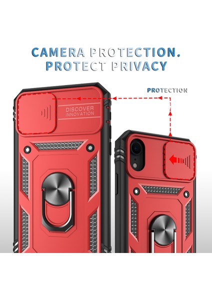 Apple iPhone Xr Için Kayar Lens Koruyucu Halka Standlı Telefon Kılıfı - Kırmızı (Yurt Dışından) fiyatları