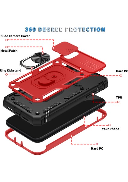 Apple iPhone Xr Için Kayar Lens Koruyucu Halka Standlı Telefon Kılıfı - Kırmızı (Yurt Dışından) indirimleri