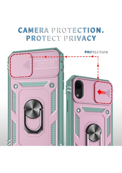 Apple iPhone Xr Için Kayar Lens Koruyucu Halka Standlı Telefon Kılıfı - Yeşil / Pembe (Yurt Dışından) fiyatları