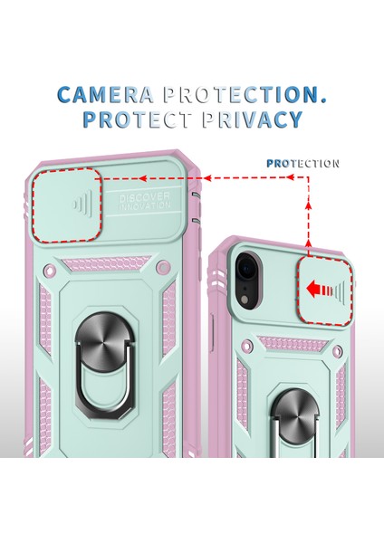Apple iPhone Xr Için Kayar Lens Koruyucu Halka Standlı Telefon Kılıfı - Pembe / Mavi (Yurt Dışından) fiyatları