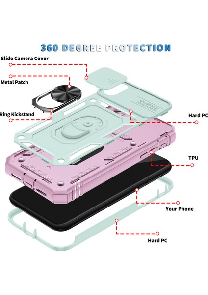 Apple iPhone Xr Için Kayar Lens Koruyucu Halka Standlı Telefon Kılıfı - Pembe / Mavi (Yurt Dışından) indirimleri
