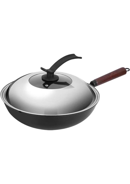 Demir Wok Tavalı Kapaklar Omletler Için Tavan Tavası Kızarmış Ekmek Balığı Tost 32CM Düz (Yurt Dışından)