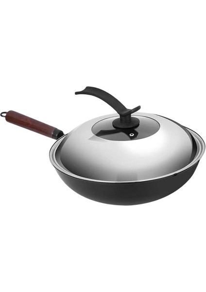 Demir Wok Tavalı Kapaklar Omletler Için Tavan Tavası Kızarmış Ekmek Balığı Tost 32CM Düz (Yurt Dışından)