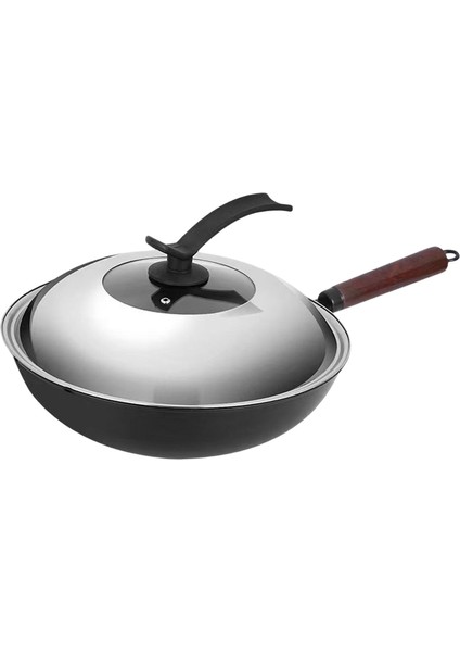 Demir Wok Tavalı Kapaklar Omletler Için Tavan Tavası Kızarmış Ekmek Balığı Tost 32CM Düz (Yurt Dışından)