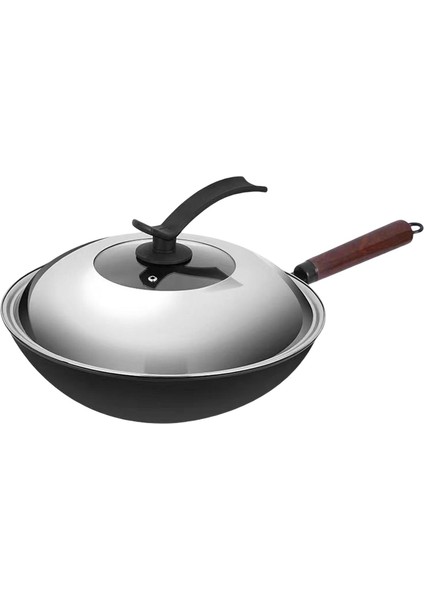 Demir Wok Tavalı Kapaklar Omletler Için Tavan Tavası Kızarmış Ekmek Balıkları Tost 32CM Tur (Yurt Dışından)