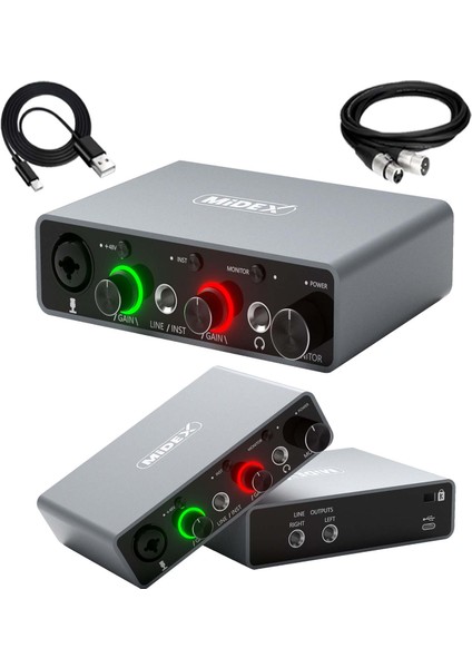 GLX-700GR XLR Üst Segment Usb Stüdyo Ses Kartı 2 Giriş 2 Çıkış 24bit/192kHz