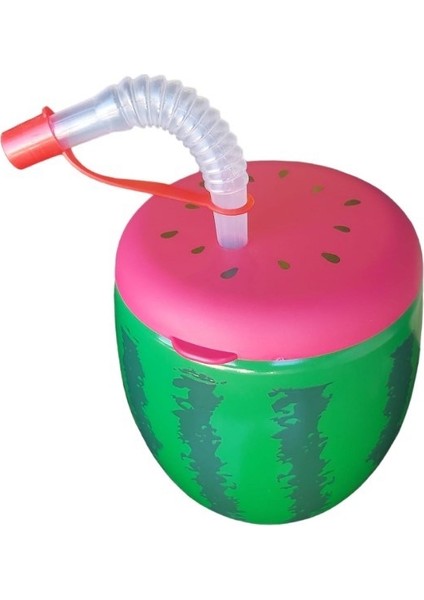 Karpuz Görünümlü Pipetli Bardak 900ML Plastik