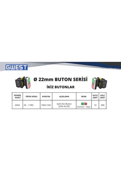 A5-11RD 220V. LED Işıklı Ikiz Buton fiyatları
