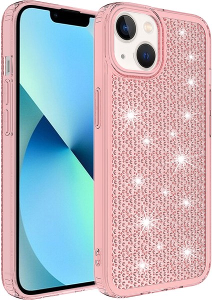 Apple iPhone 13 Kılıf Köşe Korumalı Darbe Emici Airbagli Parlak Tasarımlı Snow Kapak Pembe