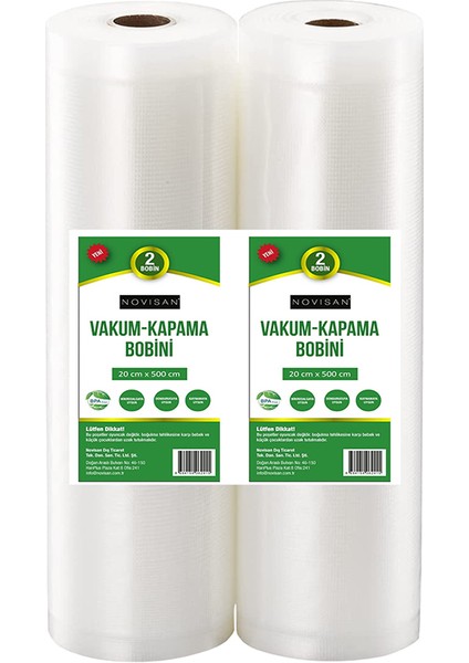 Vakum Kapama Bobini Gofrajlı Tırtıklı Ev Tipi Vakum Makinası Poşeti 20cmX500cm 2 Bobinli Paket