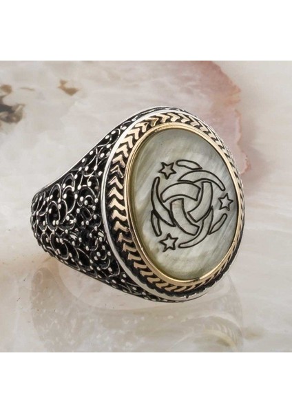 925 Ayar Gümüş Sedef Taşlı Teşkilat-I Mahsusa Model Erkek Yüzük