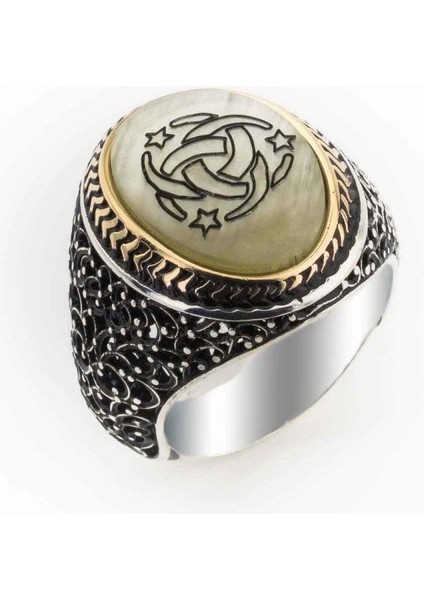 925 Ayar Gümüş Sedef Taşlı Teşkilat-I Mahsusa Model Erkek Yüzük fiyatları