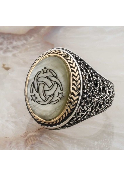 925 Ayar Gümüş Sedef Taşlı Teşkilat-I Mahsusa Model Erkek Yüzük modelleri