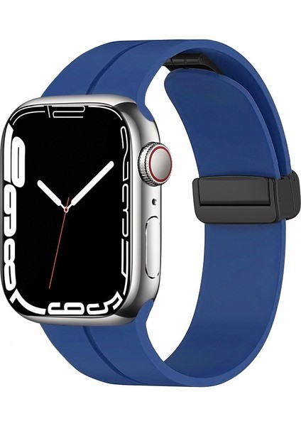 Apple Watch Ultra 49mm Metal Tokalı Kordon Kayış Bileklik Silikon KRD-84 Mavi