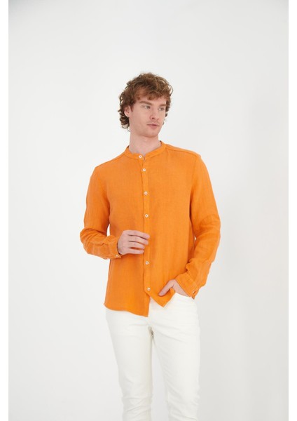 Erkek Regular Fit Hakim Yaka %100 Keten Uzun Kollu Gömlek fiyatları