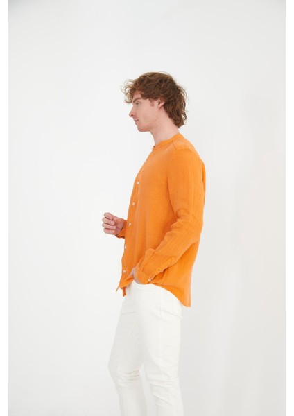 Erkek Regular Fit Hakim Yaka %100 Keten Uzun Kollu Gömlek modelleri