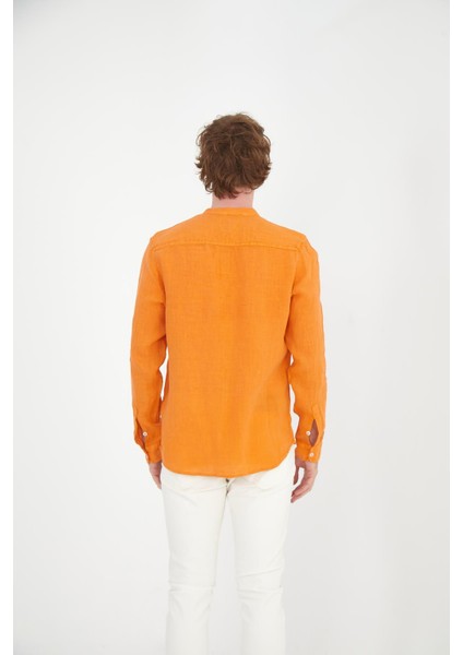 Erkek Regular Fit Hakim Yaka %100 Keten Uzun Kollu Gömlek fırsatları