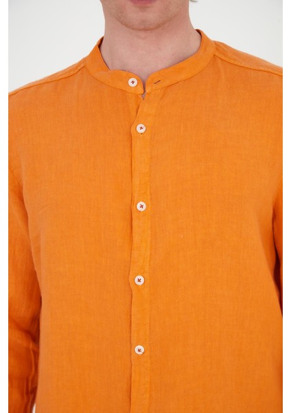 Erkek Regular Fit Hakim Yaka %100 Keten Uzun Kollu Gömlek indirimleri
