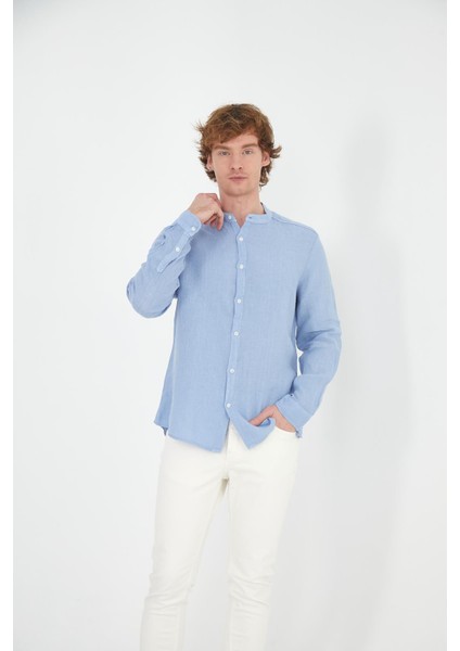 Erkek Regular Fit Hakim Yaka %100 Keten Uzun Kollu Gömlek fiyatları