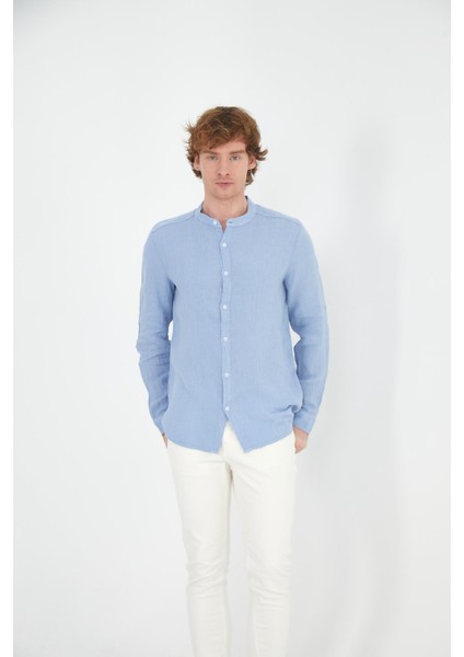 Erkek Regular Fit Hakim Yaka %100 Keten Uzun Kollu Gömlek modelleri