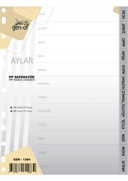 Ayraç Seperatör Türkçe 12 Ay (GEN-1304)