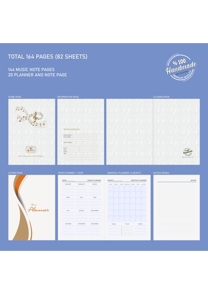 Bi Defter Müzik Nota Defteri (Anahtarsız) El Dikişi, (Iplik Dikiş) Termo Deri A/5