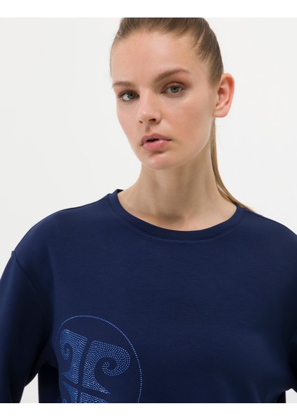 Pierre Cardin Kadın Lacivert Crop Top Sweatshirt 50263679-VR033