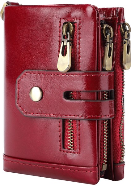 Hırsızlığa Karşı Dayanıklı Dana Derisi Çok Fonksiyonlu Çift Fermuarlı Erkek Cüzdanı (Yurt Dışından)