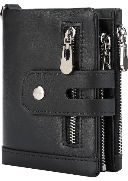 Hırsızlığa Karşı Dayanıklı Dana Derisi Çok Fonksiyonlu Çift Fermuarlı Erkek Cüzdanı (Yurt Dışından)