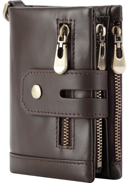 Hırsızlığa Karşı Dayanıklı Dana Derisi Çok Fonksiyonlu Çift Fermuarlı Erkek Cüzdanı (Yurt Dışından)