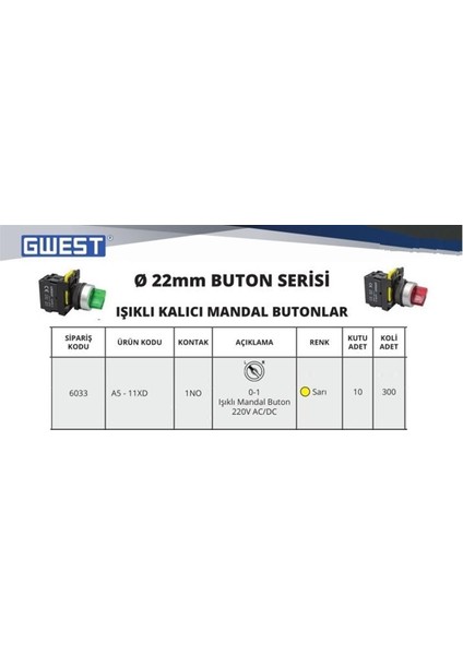 A5-11XD (Sarı) 220V. LED Işıklı ( 0-1 ) fiyatları