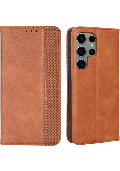Samsung Galaxy S23 Ultra Retro Doku Telefon Kılıfı Pu Deri Stand Cüzdan Cep Telefonu Kapağı (Yurt Dışından)