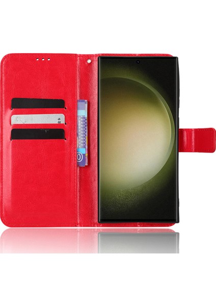 Samsung Galaxy S23 Ultra Çılgın At Doku Cüzdan Stand Pu Deri Telefon Kapağı Kayışlı Cep Telefonu Kasası (Yurt Dışından) fırsatları