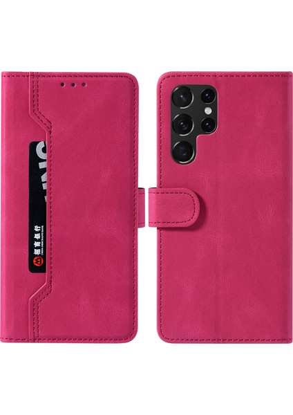 Samsung Galaxy S23 Ultra Dikiş Pu Deri Cüzdan Telefon Kapağı Dış Kart Tutucu Telefon Stand Kılıfı (Yurt Dışından)