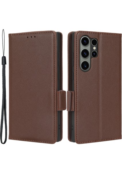 Samsung Galaxy S23 Ultra Cep Telefon Kılıfı Stand Litchi Doku Pu Deri Çift Manyetik Toka Kapağı Için (Yurt Dışından)