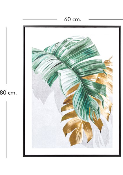 Siyah Ahşap Çerçeveli Palmiye Yaprağı Kanvas Tablo Gold-Yeşil 60X3X80 fırsatları