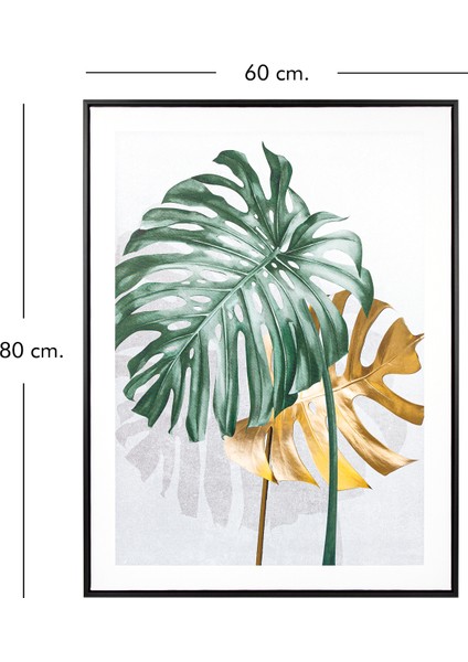 Siyah Ahşap Çerçeveli Palmiye Yaprağı Kanvas Tablo Gold-Yeşil 60X3X80 fırsatları