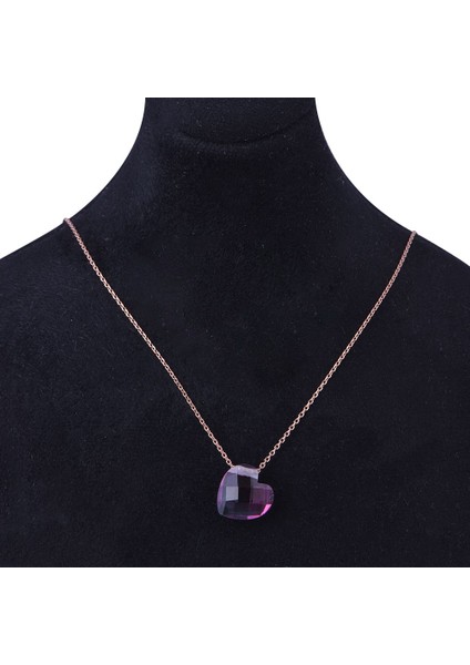 Pembe Mavi Renk Geçişli Kalpli 925 Ayar Kadın Gümüş Kolye Rose Gold Zincirli fiyatları