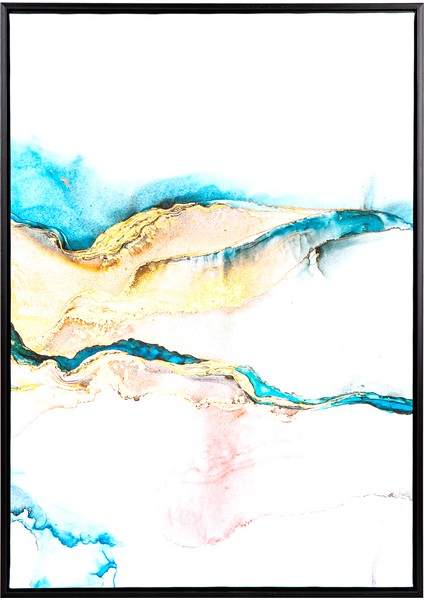 Siyah Ahşap Çerçeveli Soyut Kanvas Tablo Mavi-Sarı 50X3X70 Cm.